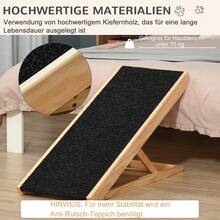 PawHut Pet Ramp For Bed And Couch, Foldable, 90 Cm, Black + Natural Wood | Pet Ramp, Wooden Ramp, 4 Adjustable Heights From 26 To 61 Cm, Non-Slip Pad, Dog Stairs, For Large Dogs Under 40 Kg - Black - View 5