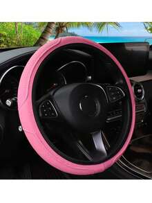 One New Leather Steering Wheel Cover Featuring A 3D Embossed Grid Pattern, Offering Comfort And Softness; Designed For Car Interiors Without An Inner Ring, Suitable For 14.5–15-Inch Steering Wheels. An Automotive Interior Accessory. - Multicolor - View 14