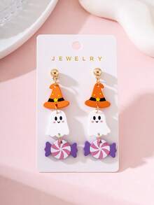 1 Pasang Anting-Anting Perhiasan Wanita Motif Hantu Pita Halloween dengan Desain Enamel, Dekorasi Sempurna untuk Pesta Liburan - MultiWarna - View 1