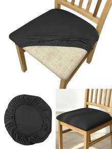 Elastic Stretch Dining Chair Seat Cover | Breathable Milk Silk Material, Removable Washable Chair Cushion Slip Cover, Universal Fit Dining Seat Protector. - Black - View 4