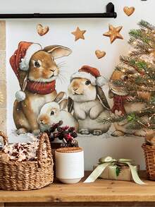 1pc 2D Flat-Printed Christmas-Themed Rabbit Glass Sticker, Electrostatic Adhesion, Reusable, Suitable For Indoor Windows, Used For Window Decoration And Holiday Decor, Easy To Install And Remove, Can Be Used As A Holiday Gift. - Multi-color - View 2