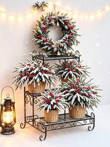 2/10pcs Artificial Norfolk Pine Branch With Red Berries, 13.97 Inch Cedar Branch, 13 Forks, Durable Plastic, Suitable For Wreaths, Garlands, Vase Fillers, Christmas Tree Decorations, Holiday Decor And Home Decor - Multicolor - View 7