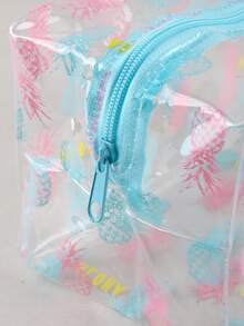 1pc Aesthetic Fruit Print Transparent PVC Pencil Case, Large Capacity Zipper Stationery Pouch, Portable Desk Storage Bag, Durable School Office Organizer, Back To School Supplies‑KOUZIO - Transparent Fruit Print - View 5