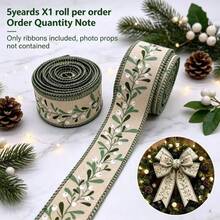 1 Roll 1.5 Inch (3.8cm) X 5 Yards Round Edge Jute Ribbon, Green Branch And White Berry Pattern, Christmas Burlap Ribbon, Suitable For Bow Making, Gift Wrapping, DIY Crafts And Party Decoration - 5-yard Plant-based Webbing - View 6