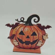 Cross-Border New Autumn Halloween Pumpkin Witch Ghost Fallen Leaves Wooden Decorative Crafts Party Atmosphere Ornament - A - View 9