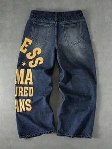 Casual jeans för pojkar från Street Life-serien med knappar, fickor och bokstavstryck, mångsidiga för vardagsbruk - Mediumtvätt - Visa 2