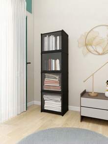 1 Set Stackable Large Capacity Plastic Storage Box, Minimalist White/Black Square Cabinet With Dust-Proof Transparent Flip Lid Door, Foldable Clothes And Books Storage Box, Suitable For Bedroom, Dorm, Wardrobe, Housewarming, Back To School, Daily Storage - Multicolor - View 9