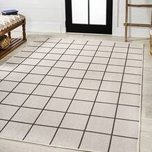 Modern Squares Area Rug 5X8, Indoor Outdoor Rug Ships Rolled, Durable Flat Weave, Lays Flat For Backyard, Patio, Porch, Easy-Cleaning, High Traffic, Pet-Friendly, Non-Shedding - Cream/Dark Gray - View 7