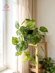 17.72in Artificial Pothos Hanging Plant In Pot, Lifelike Trailing Vine Greenery, Real Touch Faux Green Plant For Indoor Outdoor Home Decor - Multicolor - View 4