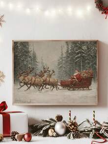 1pc Vintage Winter Sleigh Wall Art Print, Rustic Christmas Mural Canvas Poster, Suitable For Bedroom, Living Room, Kitchen, Canvas Wall Art, Fun Bathroom Decor, Room Decor, Home Decor, Dorm Decor, College Decor, Christmas Holiday Gift, Framed/Unframed - 1pc - View 6