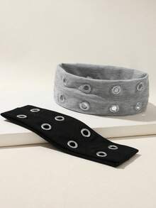 Punk Gothic Black White Grey Metal Eyelet Headband, Wide Elastic Non-Slip Hair Hoop, Suitable For Yoga Sports, Avant-Garde Metal Buckle Eyelet Daily Fashion Women's Hair Accessory - Multicolor - View 7