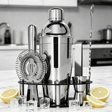 KCJLHGT 8Pcs Boston Cocktail Shaker Set With Black Stand, 25oz/20oz Stainless Steel Bartender Kit With Muddler Jigger Strainer Ice Tongs Bar Spoon And Cocktail Recipe For Home Bar Party - View 7