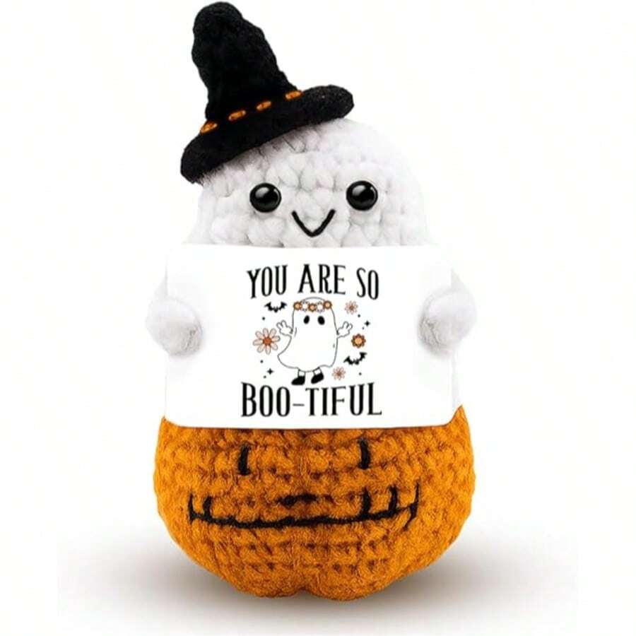 1pc Crochet Ghost Gift With Fun Message Card, Cute Halloween Keepsake, Suitable For Women And Men Friends Boo Basket, Halloween Birthday Gift, Christmas Valentine's Day Birthday Gift For Girlfriend/Boyfriend - Multicolor - View 1