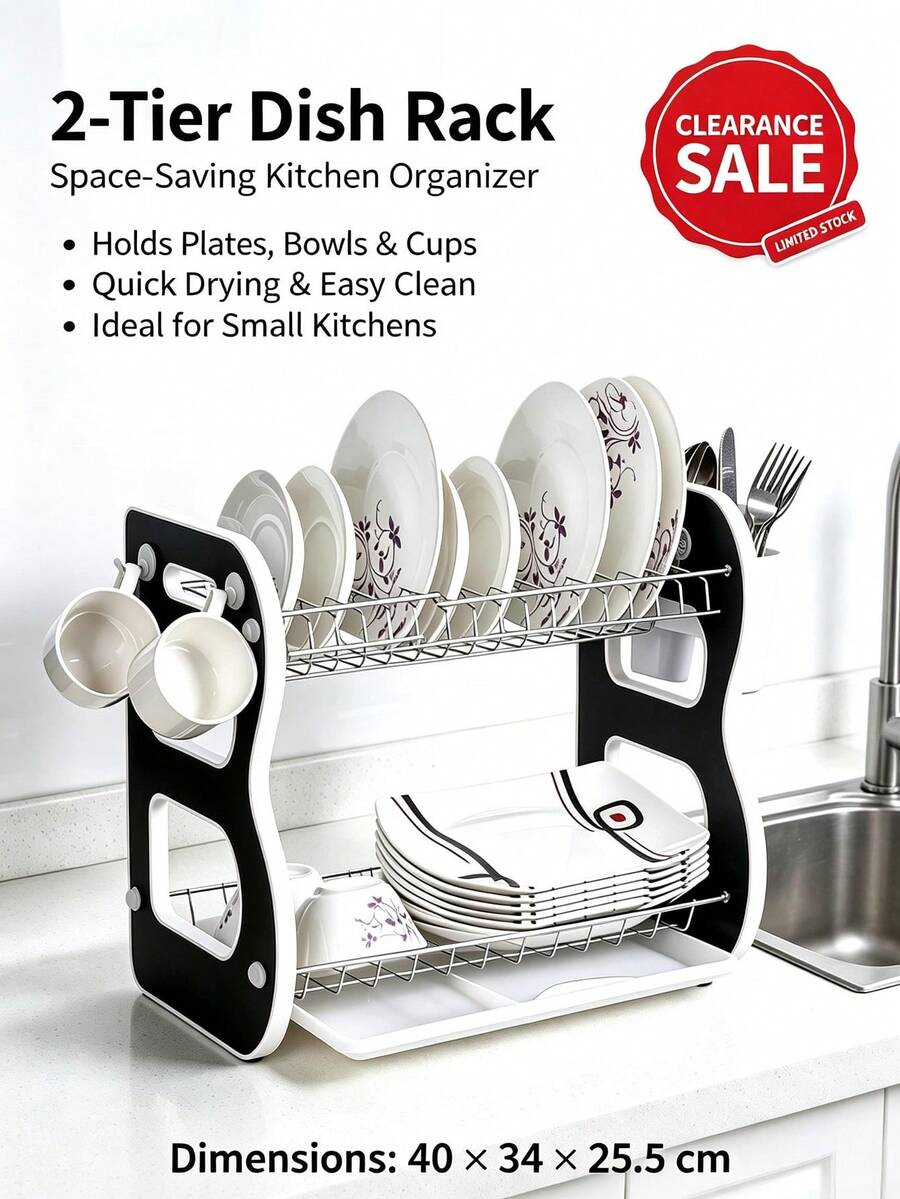Scaffale per piatti da cucina a doppio strato, adatto per stoviglie, piatti, tazze e altro. Stile moderno, design multistrato, può contenere varie stoviglie. Scaffale per piatti a doppio strato di grande capacità, aiuto per l'organizzazione della cucina. - scolapiatti - Visualizzare 1
