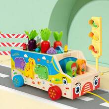 1 Set Solid Wood 7-In-1 Multifunctional Pull Cart Toy, Carrot Pulling, Fishing Game, Animal Shape Matching, Dragging, Learning To Walk, Push Cart, Multi-Way Play, Educational Enlightenment, Parent-Child Interaction, Role Play Toy For Infants And Toddlers - Multicolor - View 7
