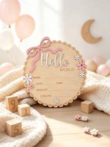 1件裝蝴蝶結與花朵裝飾圓形3D Hello World 木製出生公告牌，可客製化新生兒出生資訊姓名紀念牌，新生兒拍照道具，嬰兒洗禮歡迎派對紀念禮物，適用男孩與女孩 - 彩色 - 查看 14