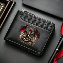 Dragon King PatternMen's PU Wallet | Black,Zipper Closure, Multiple Card Slots,Large Capacity,Stitching Design-Perfect Gift For Father,Husband,Brother - Multicolor - View 14