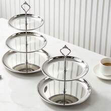 3pcs/4pcs European Style Multi-Tier Cake Stand And (2pcs/3pcs Plates + 1pc Accessory), Suitable For Daily Use, Applicable For Snack And Fruit Display, Widely Used For Tea Party And Gathering Decoration, Suitable For Cupcakes, Donuts, Fruits And Other Uses, Suitable For Kitchen Environment, Suitable As Christmas Gift - Silver - View 2