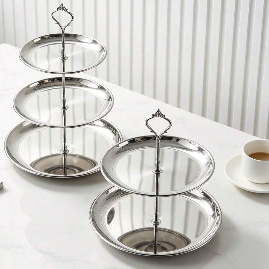3pcs/4pcs European Style Multi-Tier Cake Stand And (2pcs/3pcs Plates + 1pc Accessory), Suitable For Daily Use, Applicable For Snack And Fruit Display, Widely Used For Tea Party And Gathering Decoration, Suitable For Cupcakes, Donuts, Fruits And Other Uses, Suitable For Kitchen Environment, Suitable As Christmas Gift