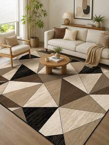 1pc Geometric Pattern Rug, Black White Grey Printed Polyester Rectangle Easy-Care Washable Area Rug For Living Room, Hallway, Bedside, Living Room, Bedroom, Office, Kitchen, Farmhouse Home Decor - Multicolor - View 10