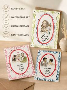 Customized Watercolor Portrait Greeting Card With Envelope Included. You Can Add Your Own Text On The Card. Retro Oval Decorative Border Design. Suitable For Birthdays, Mother's Day, Anniversaries, Thank-You Letters And Holiday Greetings. - Multicolor - View 9