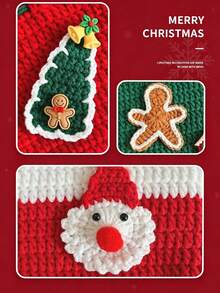10/1pc Handmade Crochet Knitted Drawstring Storage Bag, Square Mini Soft Woven Pouch With Pom Pom Drawstring, 3D Santa Claus Snowflake Gingerbread Man Christmas Tree Applique Decor, Small Coin Purse, Christmas Holiday Party Decoration Gift Bag - Multicolor - View 8