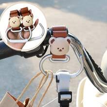 1pc Baby Stroller Hook, PU Leather Hook And Loop Hanging Hook, Solid Color Leather 3D Bear Design, Universal Stroller Accessory - As Shown - View 1