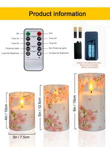 3pcs Flameless Candle Lights With Timer Remote Control, Battery Powered Cherry Blossom Warm Light, Suitable For Christmas, Halloween, Valentine's Day, Mother's Day, Gift, Birthday, Proposal, Wedding, Dining Table, Party - Cherry Blossoms - Warm Light - View 11
