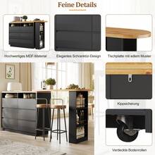 Expandable Bar Table With Storage - Black Sideboard For Bar Or Kitchen - Black - View 2