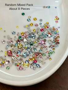 Approx. 8pcs Random Assorted Flat Back Rhinestones, Featuring Heart, Square, Star, Round Shapes, Vibrant Colors, Clear Faceted Sparkling, Various Sizes, Can Be Freely Matched To Create Diverse Exquisite Decorative Effects - Multicolor - View 6