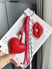Yogodlns Flame Sexy Red Lips Keychain, Creative Bag Leather Heart Pendant Charm, Valentine's Day Gift Accessory, Creative Minimalist Rope Pendant - Multicolor - View 4