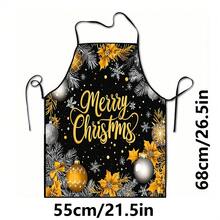 1pc Christmas Santa Claus, Christmas Bell, Christmas Snowflake, Christmas Reindeer, Christmas Tree, Christmas Snowman, Christmas Penguin, Christmas Cartoon Animal Pattern Chef Apron, Suitable For Home Decor And Kitchen Use. Made Of 100% Polyester Material, Designed As Sleeveless Style, Perfect For Home Kitchen, Outdoor BBQ Cooking. This Printed Apron Is Unisex, Machine Washable And Reusable, An Essential Kitchen Item - Multicolor - View 10