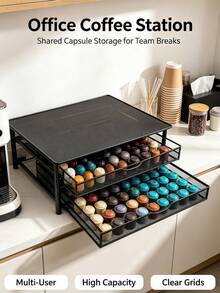 Countertop Coffee Capsule Storage Organizer, 2 Styles Available, Rectangle Rust‑Proof Iron Coffee Storage Rack With Pull‑Out Coffee Capsule Storage Drawer, Kitchen Countertop Organizer For Coffee Capsules Storage And Coffee Machine Display - Black - View 2