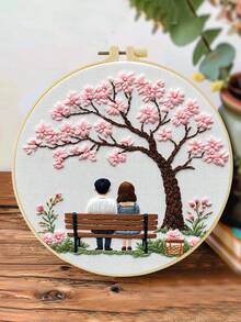 Embroidery Kit: Flower Couple For Adult Beginners. Includes Manual, Printed Fabric, Hoop, Needles, Threads & Stitch Guide. Great Home Gift For Women. Size: 15x15cm/5.9in Or 20x20cm/7.9in. - Flower Couple - View 7