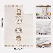 2PCS Kitchen Towels Coffee Cup Bow Healing Print Microfiber Absorbent Kitchen Towels, 40*60cm Rectangular Dish Cloth, Table Cloth, Hand Towel, Kitchen Decor, Housewarming Gift For Neighbors, Kitchen Napkins And Dish Cloth, Home Decor - Apricot - View 3