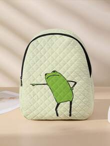 1pc Diamond Quilted Backpack, School Bag, Storage Bag, Travel Storage Backpack, Frog & Crocodile Print Design, Large Capacity Foldable Easy Storage Bag, Lightweight & Burden-Reducing, Reinforced Shoulder Straps + Zipper Closure, Large Capacity Storage More Organized, Convenient & Practical For Retrieving Items, Suitable For Student School Bag, Girl's Commuter Backpack, Short Trip Bag, Campus Casual Backpack, Applicable For School Books, Daily Commute, Outdoor Travel - Multicolor - View 10
