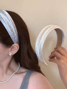 1 pieza Diadema ancha de satén con lunares elegante, suave & dulce, realza la corona, estiliza el rostro, diadema para sujetar el cabello, accesorio de moda para el cabello para mujeres - Multicolor - Ver 4