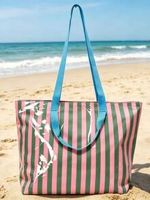 Waterproof Striped Beach Tote Bag Clear Transparent PVC Summer Handbag Large Capacity Shoulder Bag Portable Swim Pool Travel Shopping Bag For Vacation - Multicolor - View 6