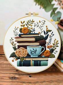 Still Life And Books Embroidery Kit For Adult Beginners. Includes Manual, Printed Fabric, Hoop, Needles, Threads & Stitch Guide. Great Home Gift For Women. Size: 15x15cm/5.9in Or 20x20cm/7.9in. - Books - View 6