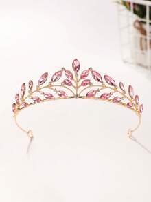 1pc Bridal Wedding Crown Headpiece Crystal Rhinestone Embellished Hair Hoop New Style Tiara - 44026 Pink - View 5