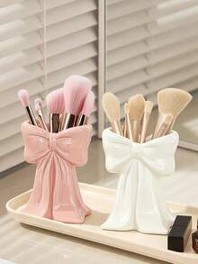 Bow-Shaped Desktop Organizer, Multi-Functional Makeup Brush Holder, Cosmetic And Stationery Storage Container, Suitable For Girls And Women's Exquisite Desktop Decoration. Office Desk Accessory, Jewelry Storage, Home Autumn Decor, Cosmetic Storage. - Multicolor - View 1