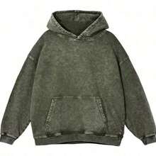 Men's Washed Distressed Pocket Hoodie Vintage Oversized Hoodie Acid Wash Cotton Pullover Hoodies For Streetwear Sweatshirts - Street Fashion - 軍綠色 - 查看 11