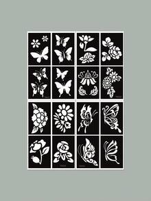 4pcs Ins Style Butterfly & Floral Henna Tattoo Stencils, Minimalist Flower & Butterfly Design, Reusable Hollow Stencil Stickers, Suitable For Daily Wear, Vacation, Music Festival, Party - Black - View 10