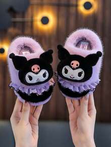SANRIO 1 Pair Kids Girls Winter Cartoon Cute Non-Slip Indoor Plush Slippers - Purple - View 7