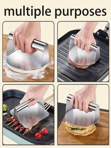 1pc Stainless Steel Burger Press Mold, Round & Square Meat Press Plate, Non-Stick Smooth Burger Patty Maker Tool, Suitable For Burgers, Meat Patties, Ground Beef, Sausage, Bacon, BBQ, Kitchen Cooking Tool - Multicolor - View 9