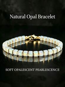 1pc Opal Cube Bracelet With Hematite Spacer Beads, Perfect For Daily Wear - Opal - View 6