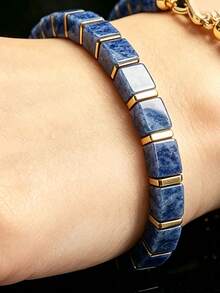 1pc Old Blue-Veined Square Bead Bracelet – An Ideal Choice For Daily Wear And A Great Gift For Friends. - Blue - View 4