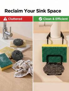Expandable Iron Sink Storage Rack, No-Drill Sink Sponge Holder, Multi-Functional Kitchen Storage Bag, Can Store Brushes, Soap, Cloths, Sponges And Towels, Suitable For Bathroom, Kitchen, Home, Bathroom Decor, Dorm Essentials, College Travel Essentials - Multicolor - View 5