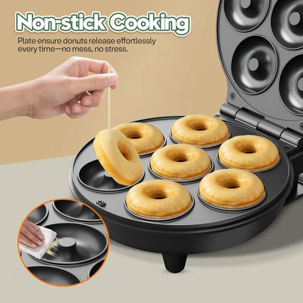 CACHOO Mini Donut Waffle Cake Maker With Ceramic Coating, 7 Slots Home Baking Machine, Great For Breakfast