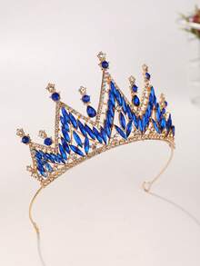 1pc Bridal Wedding Crown Headpiece Crystal Rhinestone Embellished Hair Hoop New Style Tiara - 44023 Royal Blue - View 7